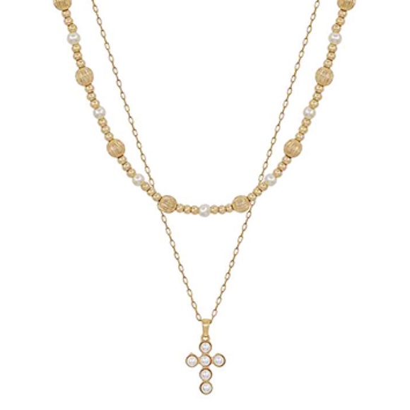 Pave Pearl Cross Choker Set - Picture 2 of 2